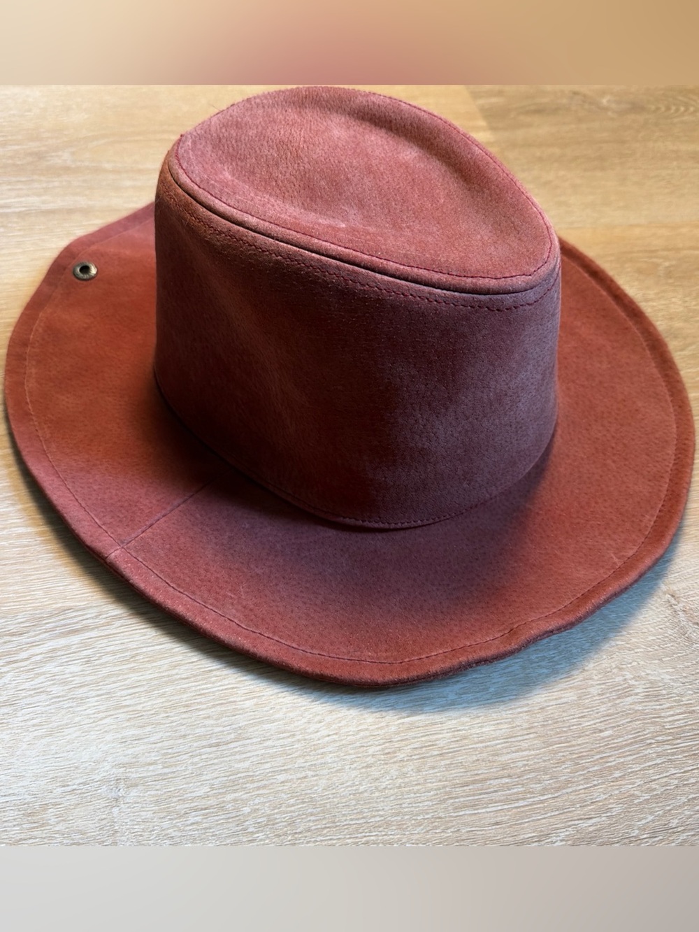 Peter Grimm Red Suede Leather Hat One Size Rancher Safari Wide Brim Fedora